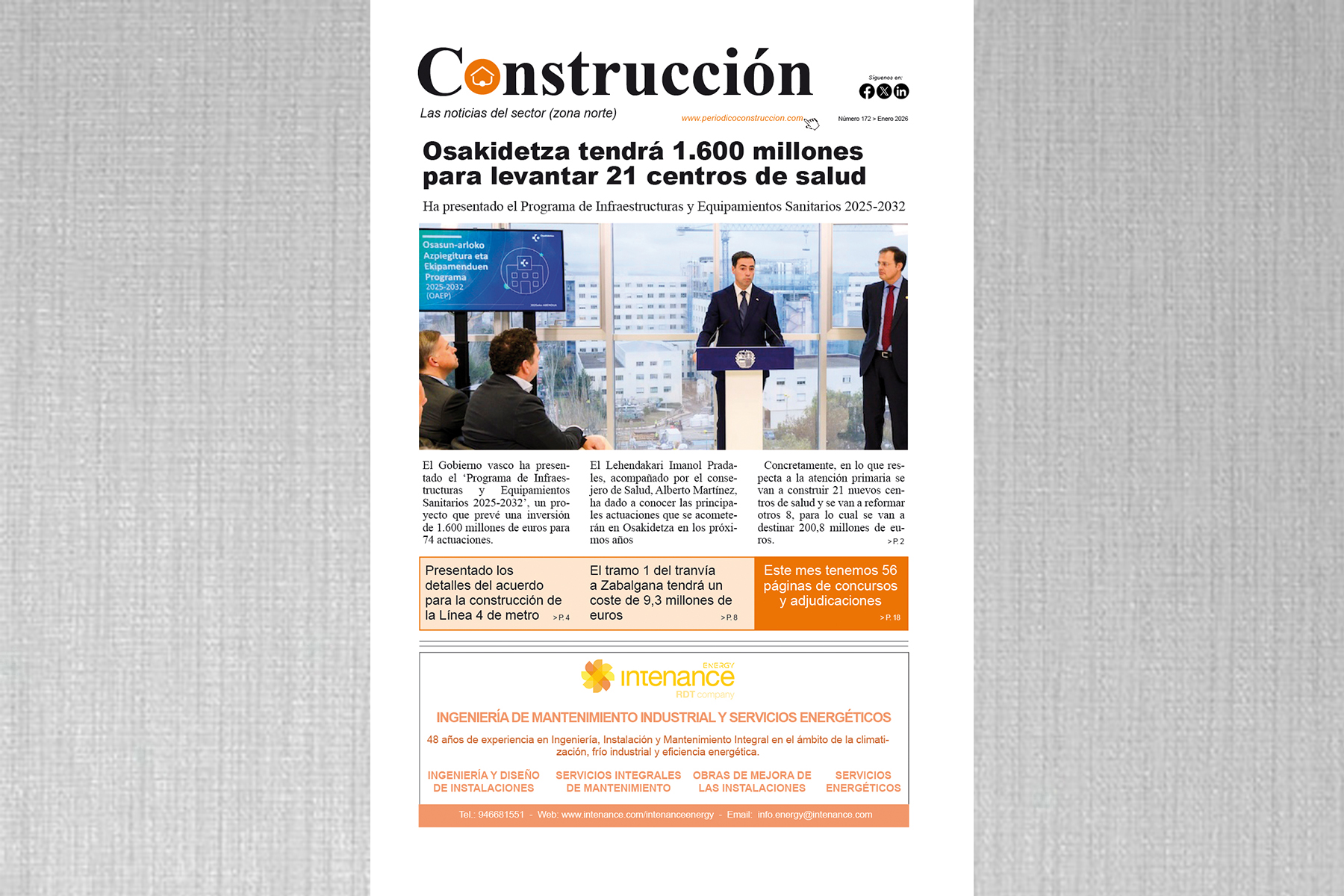 Ya ha salido el número de enero del Periódico Construcción